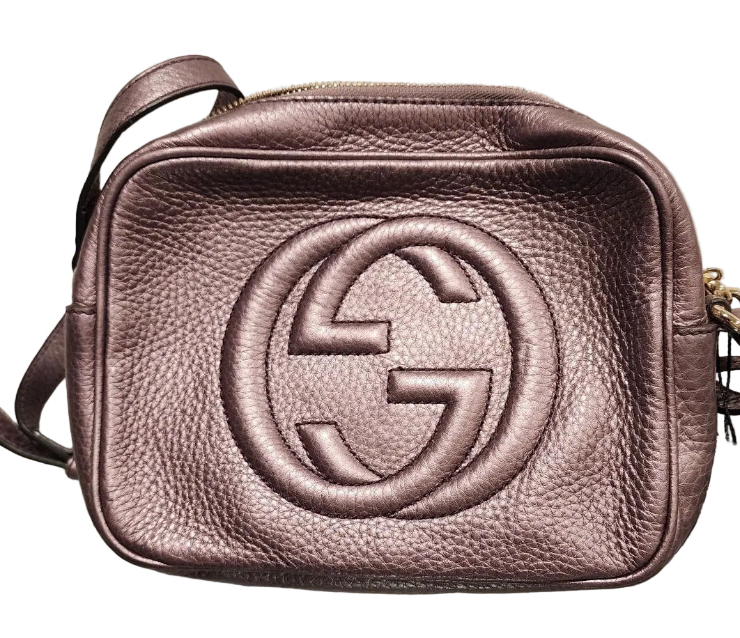 Gucci Soho Disco Metallic Rose Gold Leather Crossbody Bag