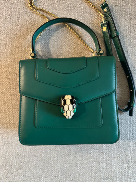 Bvlgari Serpenti Forever Top Handle Crossbody Bag in Green Leather