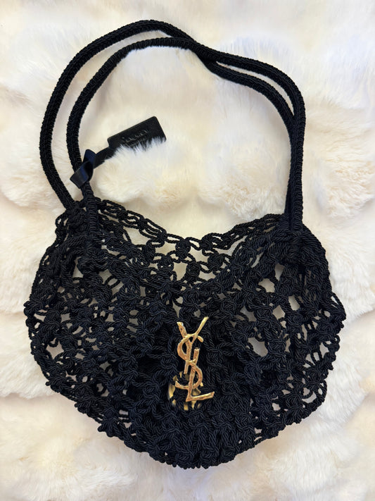 Saint Laurent Small Shopping Crochet Bag featuring gold-tone YSL logo hardware - additional view 2