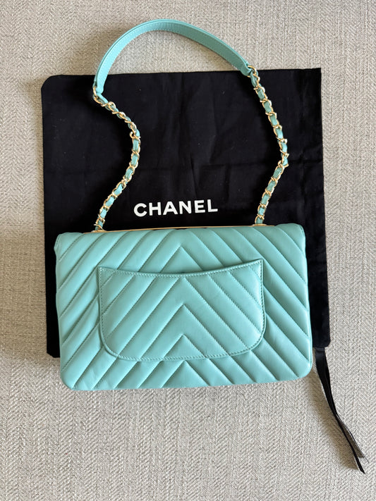 RARE Chanel Trendy CC Flap Bag Chevron Lambskin Medium - Tiffany Blue