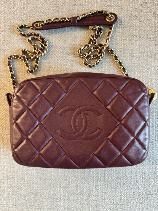 Chanel Working Vibe Small Camera Case Burgundy Quilted Calfskin