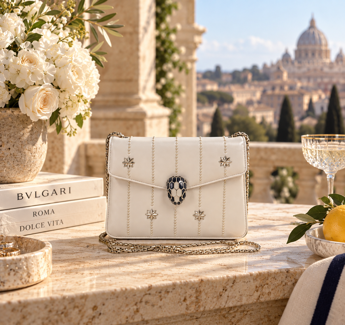 Bvlgari Serpenti Forever Stars Embellished Shoulder Bag – Ivory