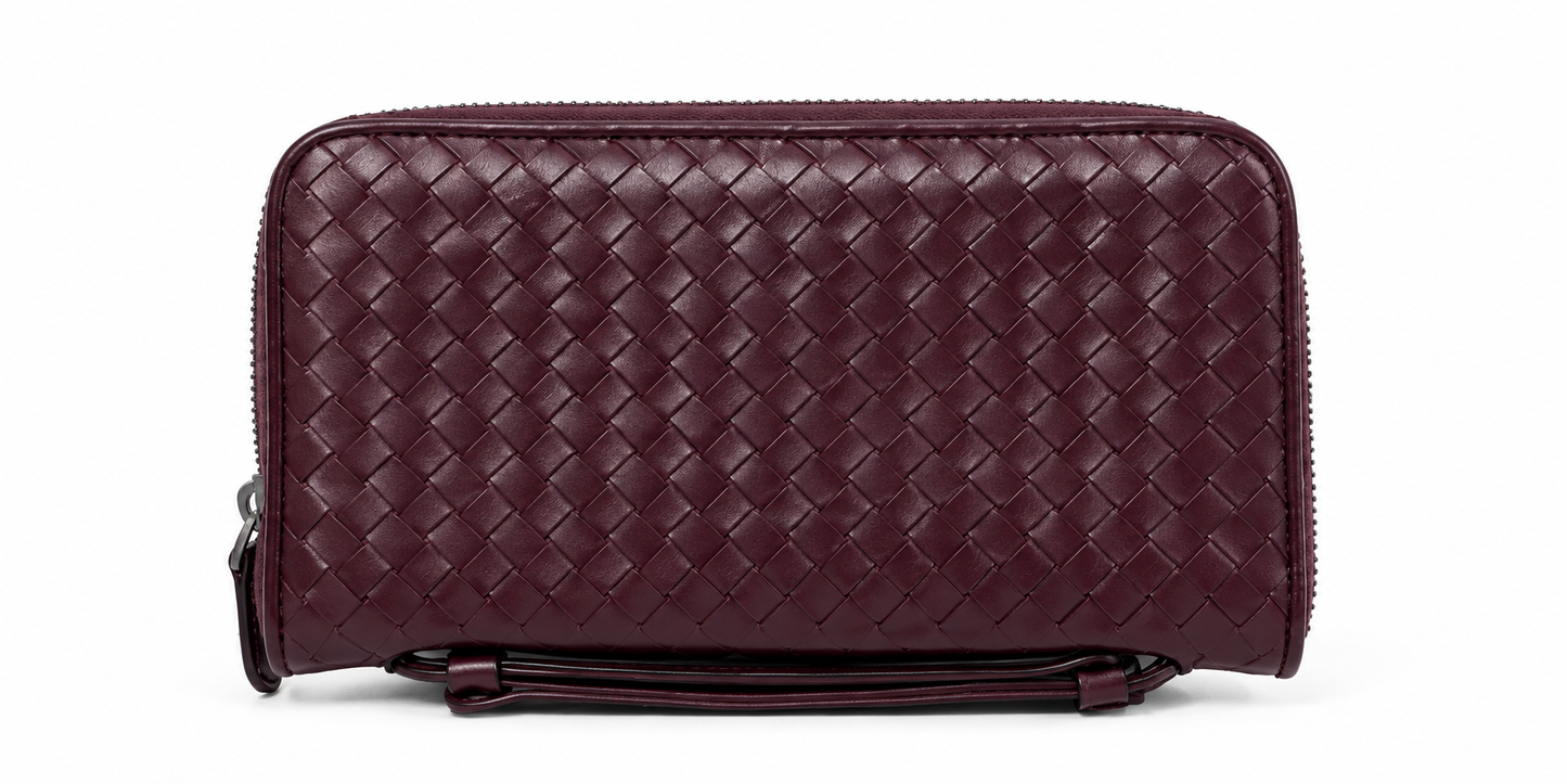 Bottega Veneta Nappa Intrecciato Convertible 2-Way Top Handle Shoulder Bag Clutch – Burgundy