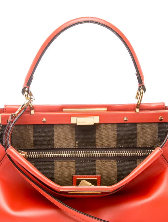 Fendi Medium Peekaboo Bag – Orange Leather with Pequin Stripe Interior