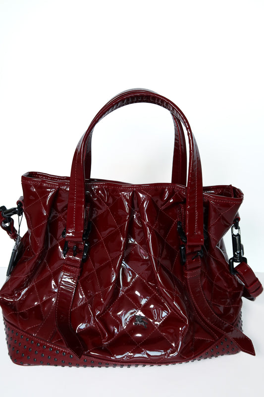 Burberry Large Lowry Studded Quilted Patent Leather Tote – Burgundy - additional view 2