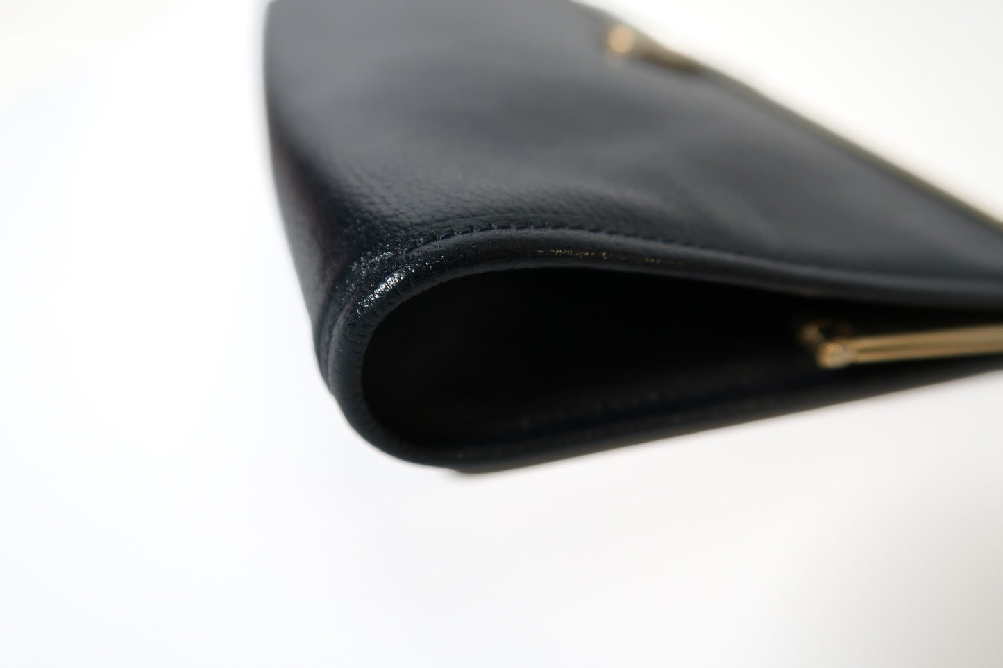 Vintage Christian Dior Timeless Black Leather Clutch with Gold Frame Clasp 1970s - additional view 6