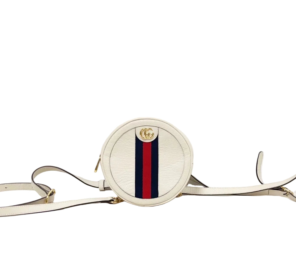 Gucci Ophidia Mini Round Crossbody Bag in White Leather
