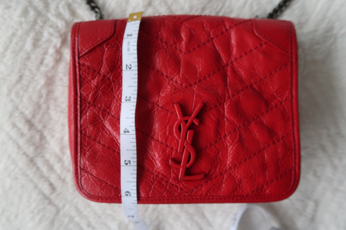 New Pics Saint Laurent Niki Bag Red Crinkled Leather Chain Bag YSL - Baby Small