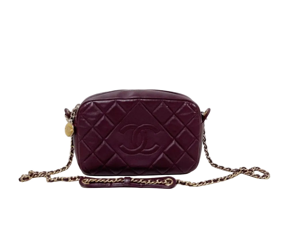 Chanel Working Vibe Small Camera Case Burgundy Quilted Calfskin