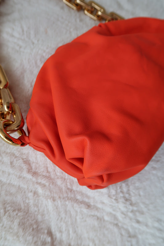 Bottega Veneta The Chain Pouch – Orange Leather with Gold Chain