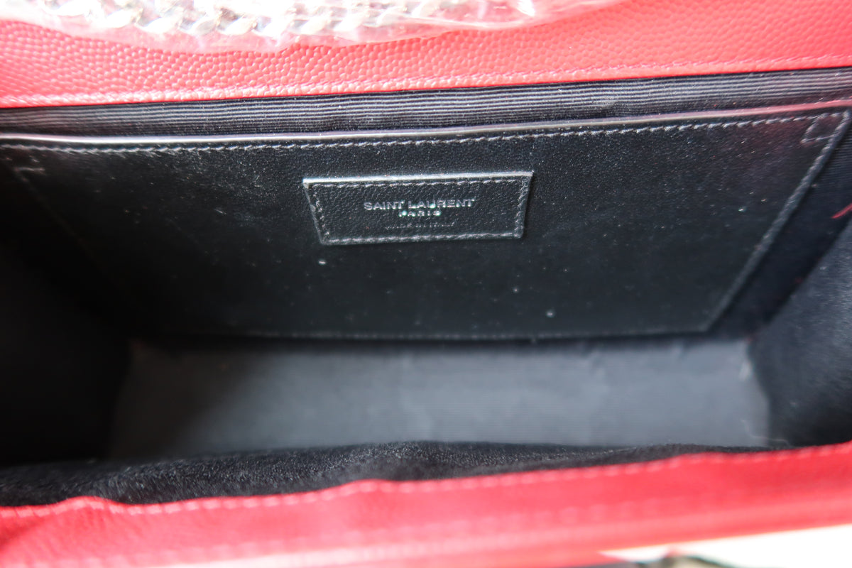 Saint Laurent YSL Kate Chain Shoulder Bag – Red Leather with Silver Hardware