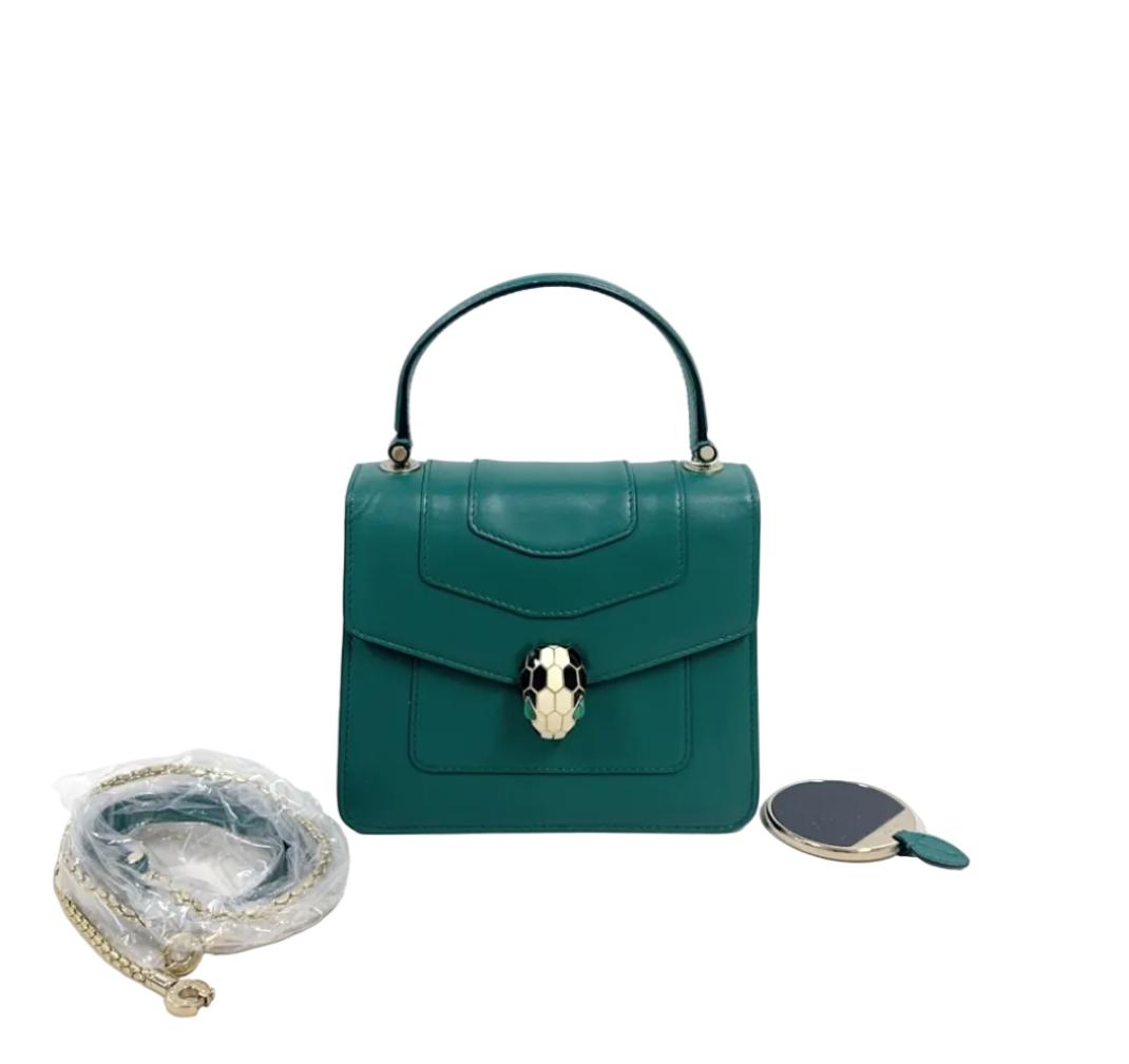 Bvlgari Serpenti Forever Top Handle Crossbody Bag in Green Leather