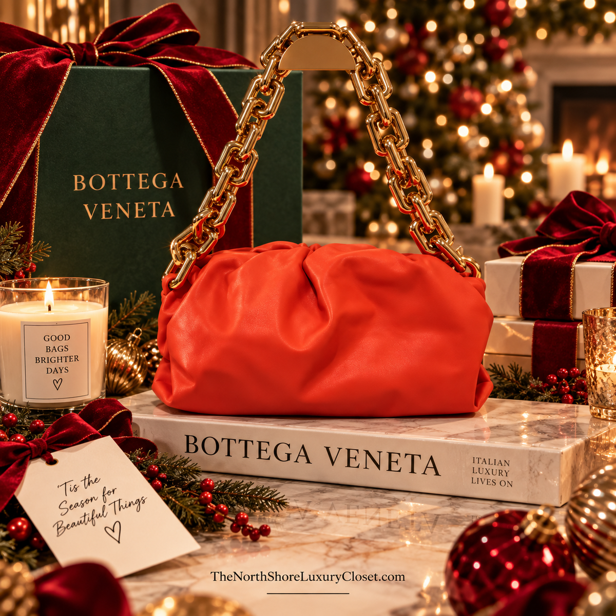 Bottega Veneta The Chain Pouch – Orange Leather with Gold Chain