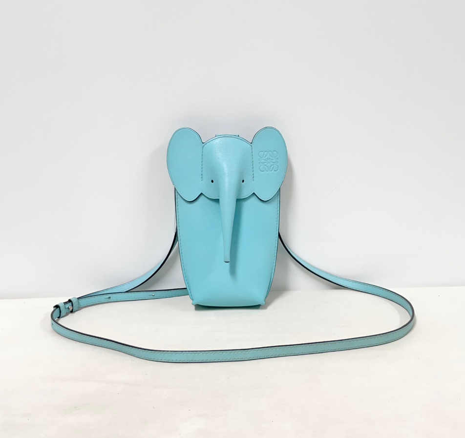 Loewe Elephant Pocket Leather Crossbody Bag – Light Blue Calfskin Leather