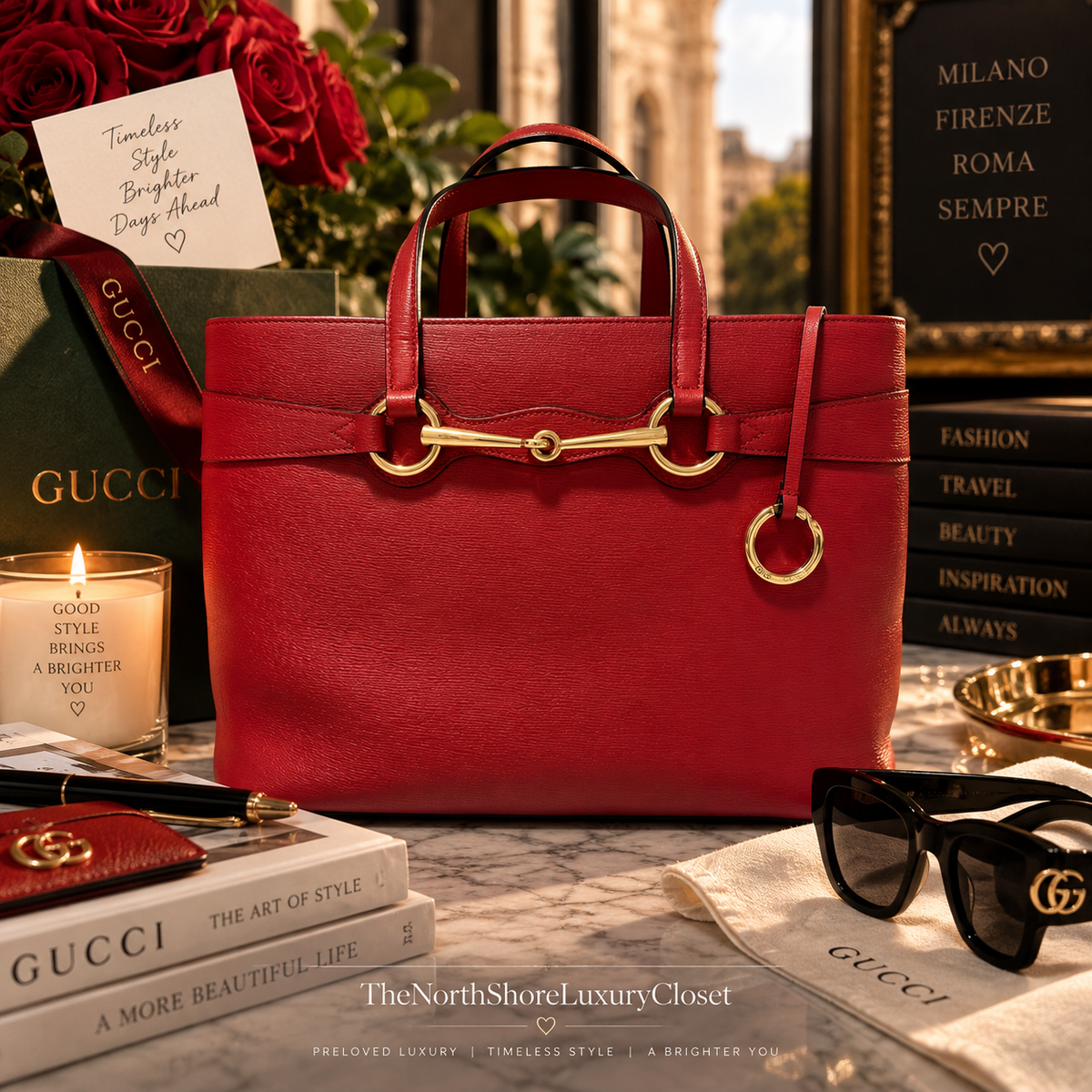 Gucci Bright Bit Red Horsebit 2-way Handbag with Strap