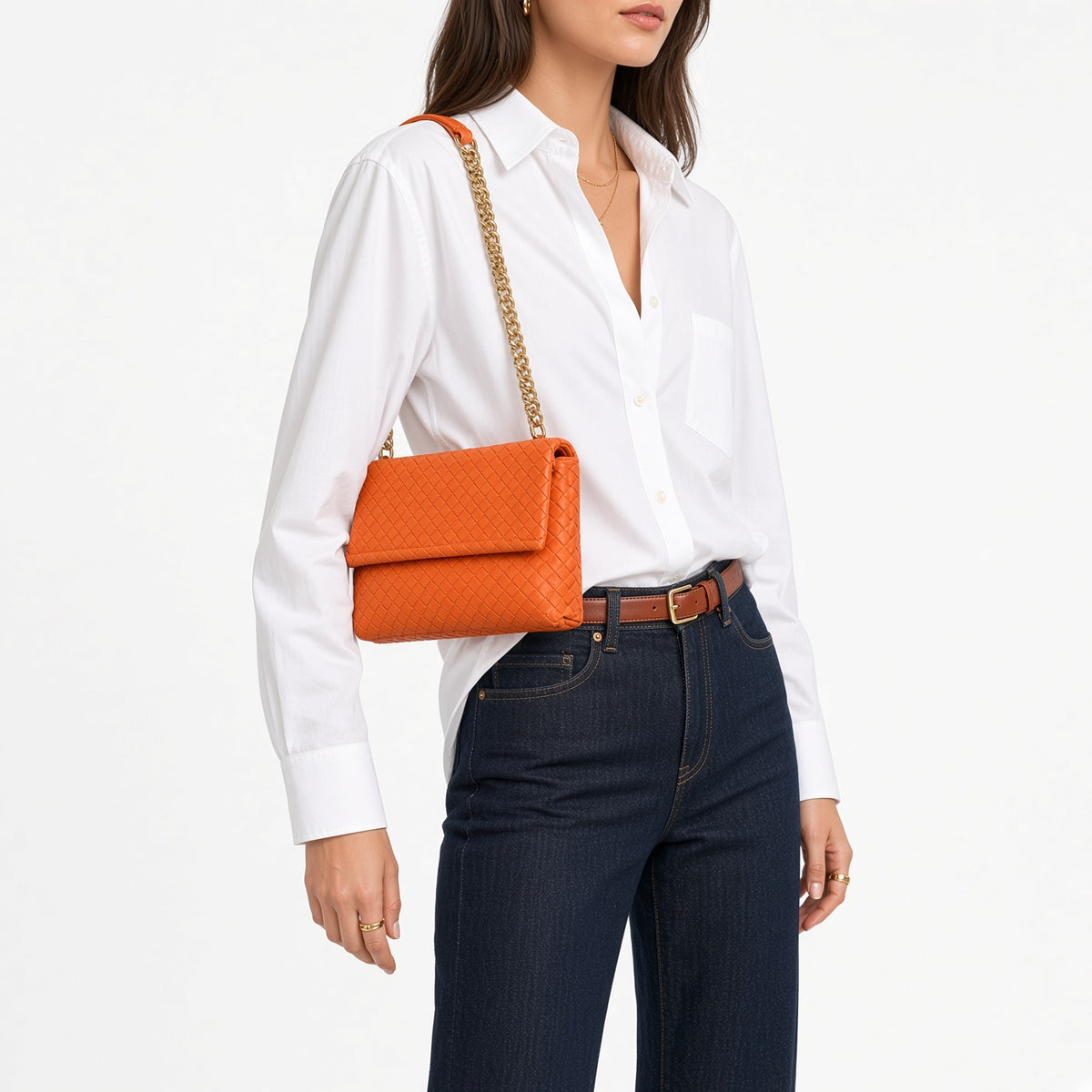 Bottega Veneta Nappa Intrecciato Baby Olimpia Shoulder Bag Orange