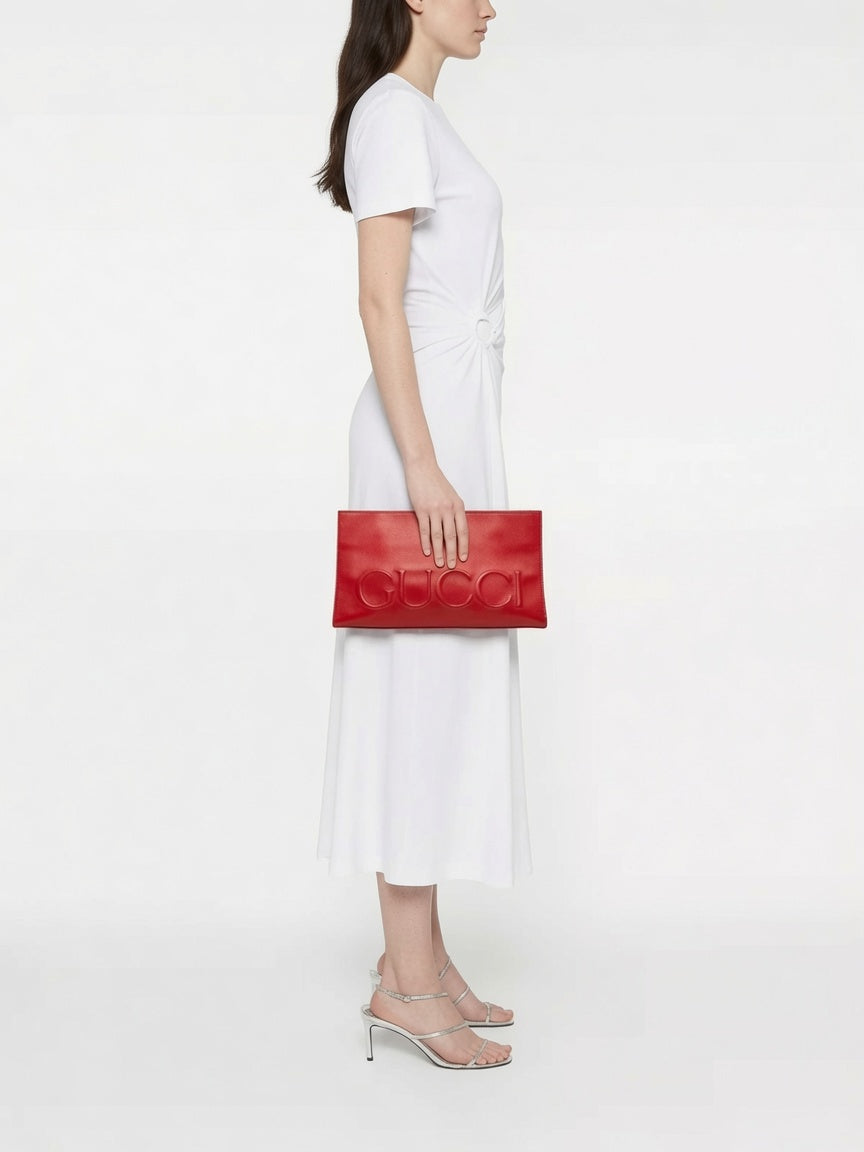 Gucci Red Logo Leather Clutch - additional view 4