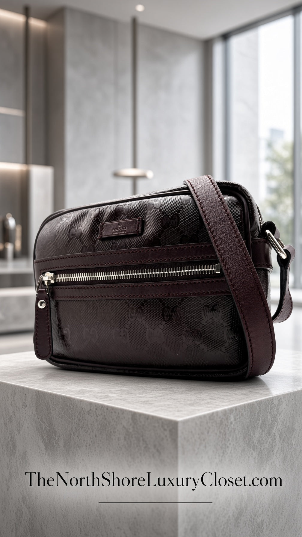 Gucci GG Imprime camera bag, shoulder bag, crossbody bag - Burgundy