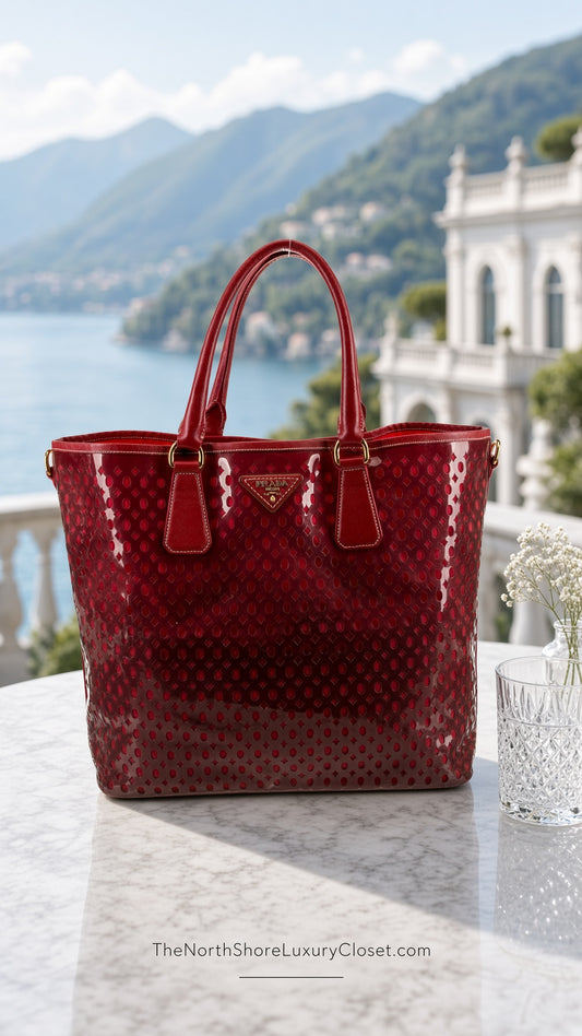 Prada Lake Ride Limited Edition Perforated Tote with Pouch – Red