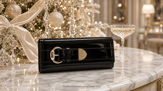 Gucci Black Patent Leather Romy Clutch