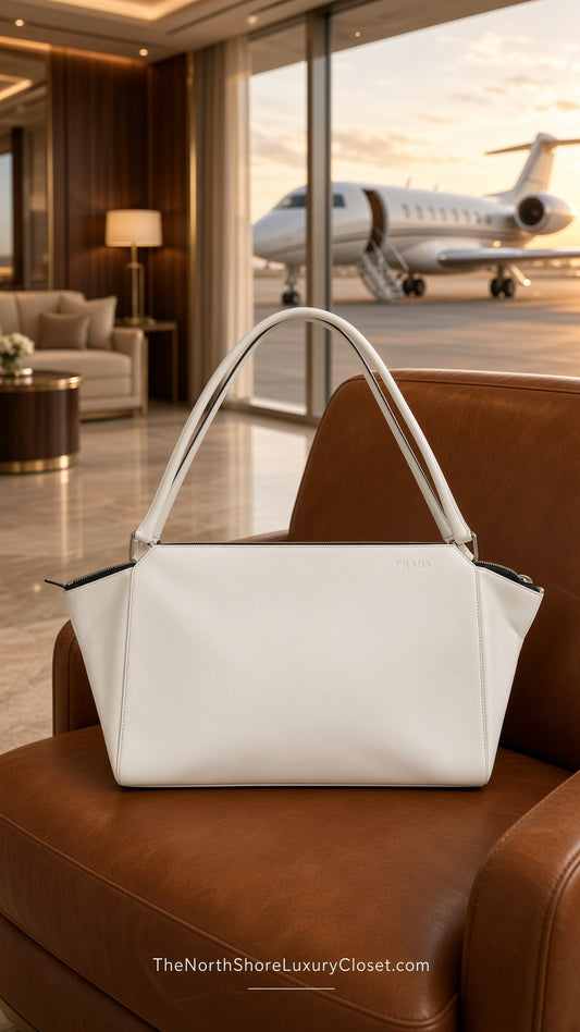 Prada White Leather Shoulder Tote
