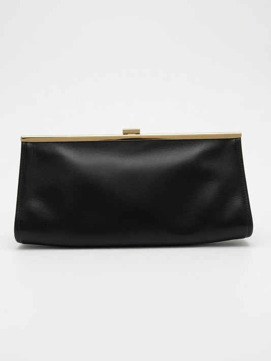Vintage Christian Dior Timeless Black Leather Clutch with Gold Frame Clasp 1970s - additional view 2