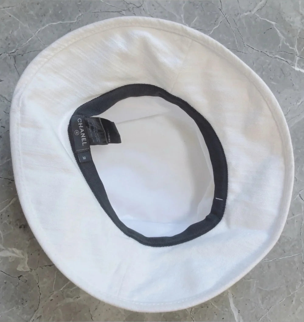 CHANEL White Denim Cotton Bucket Hat New Unused Size Medium Summer Hat - additional view 3