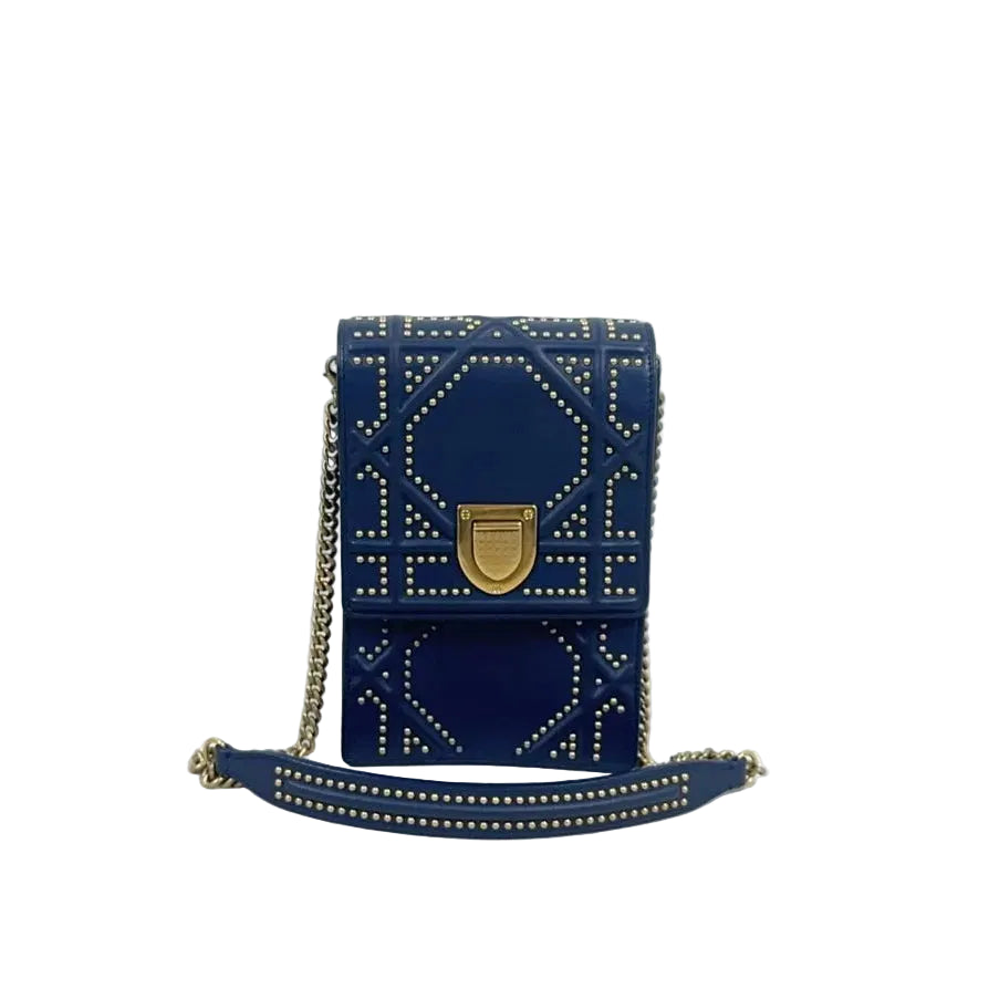 Christian Dior Diorama Vertical Clutch / Crossbody Bag in navy blue leather