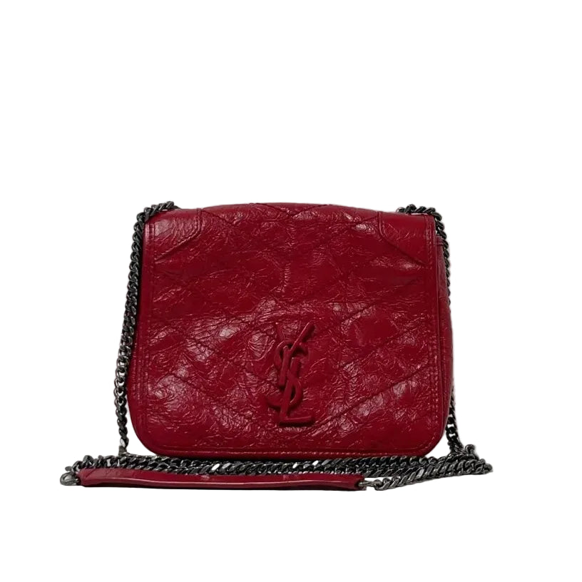 Saint Laurent Niki Bag Red Crinkled Leather Chain Bag Excellent YSL - Baby Small