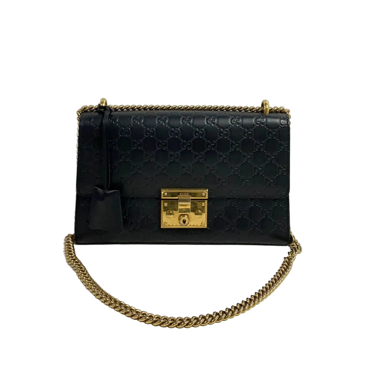Gucci GG Signature Padlock Medium Shoulder Bag Black Embossed Leather