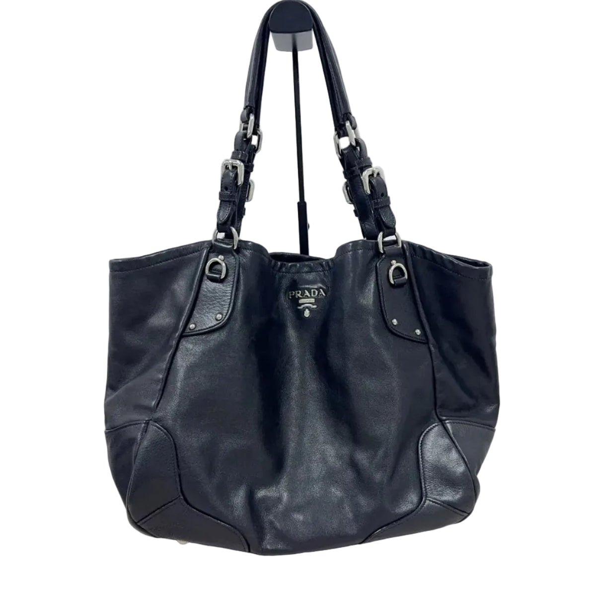 Prada Black Leather Shoulder Tote Bag