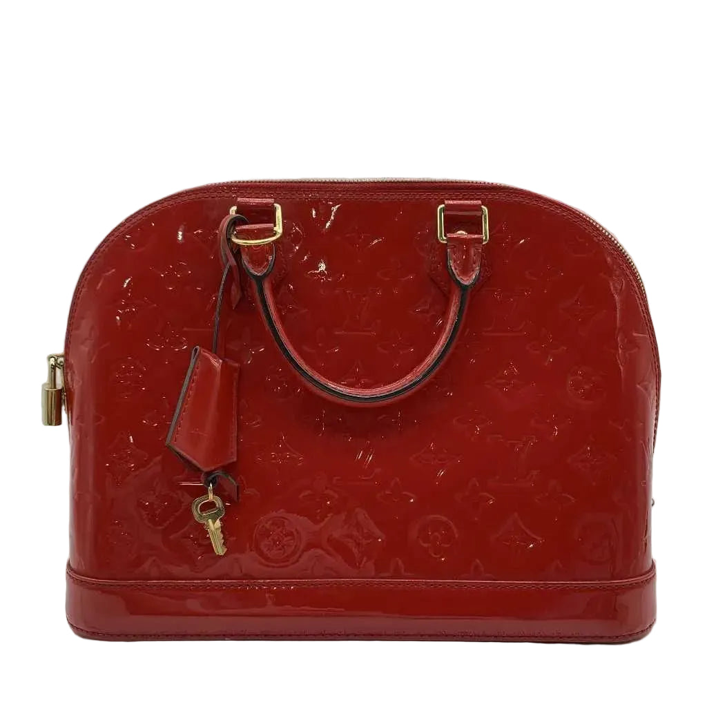 Louis Vuitton Alma Red Monogram Vernis Bag with Strap - Excellent
