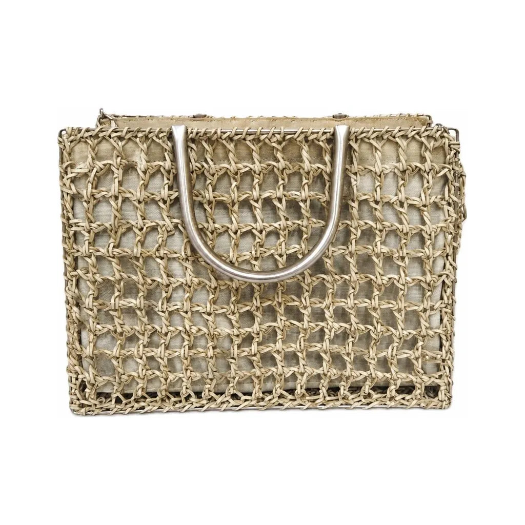 Rare Salvatore Ferragamo Metallic Gold Openwork Tote Top Handle Bag