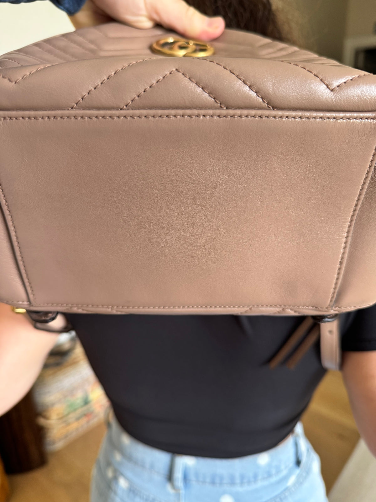 Gucci GG Marmont Matelassé Mini Backpack in Taupe Leather