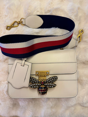 Gucci Calfskin Sylvie Web Small Queen Margaret Top Handle Bag White