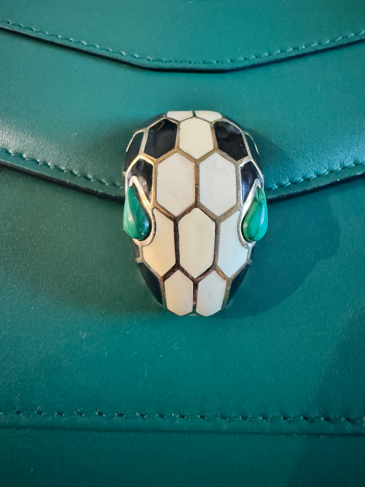 Bvlgari Serpenti Forever Top Handle Crossbody Bag in Green Leather