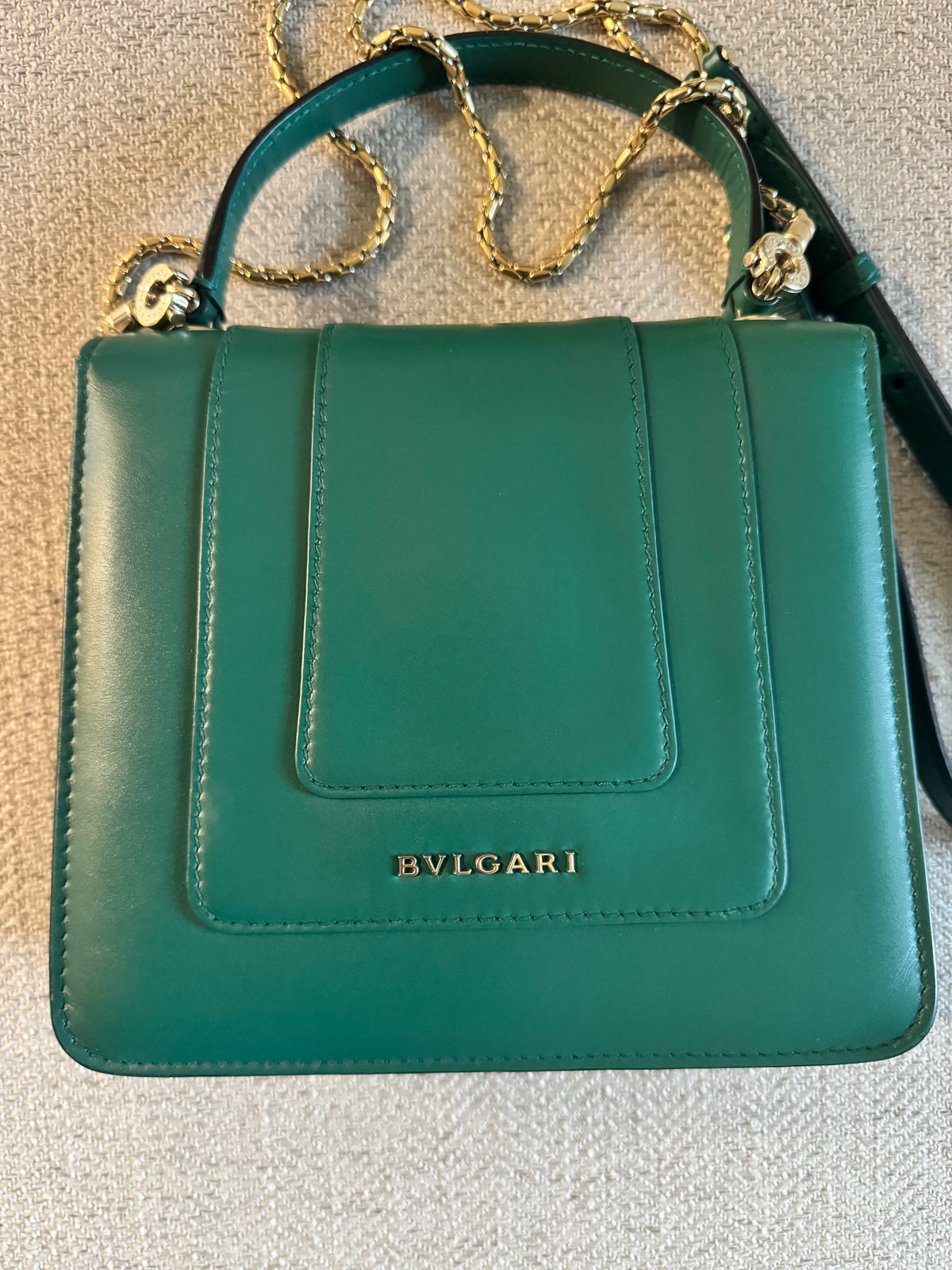 Bvlgari Serpenti Forever Top Handle Crossbody Bag in Green Leather