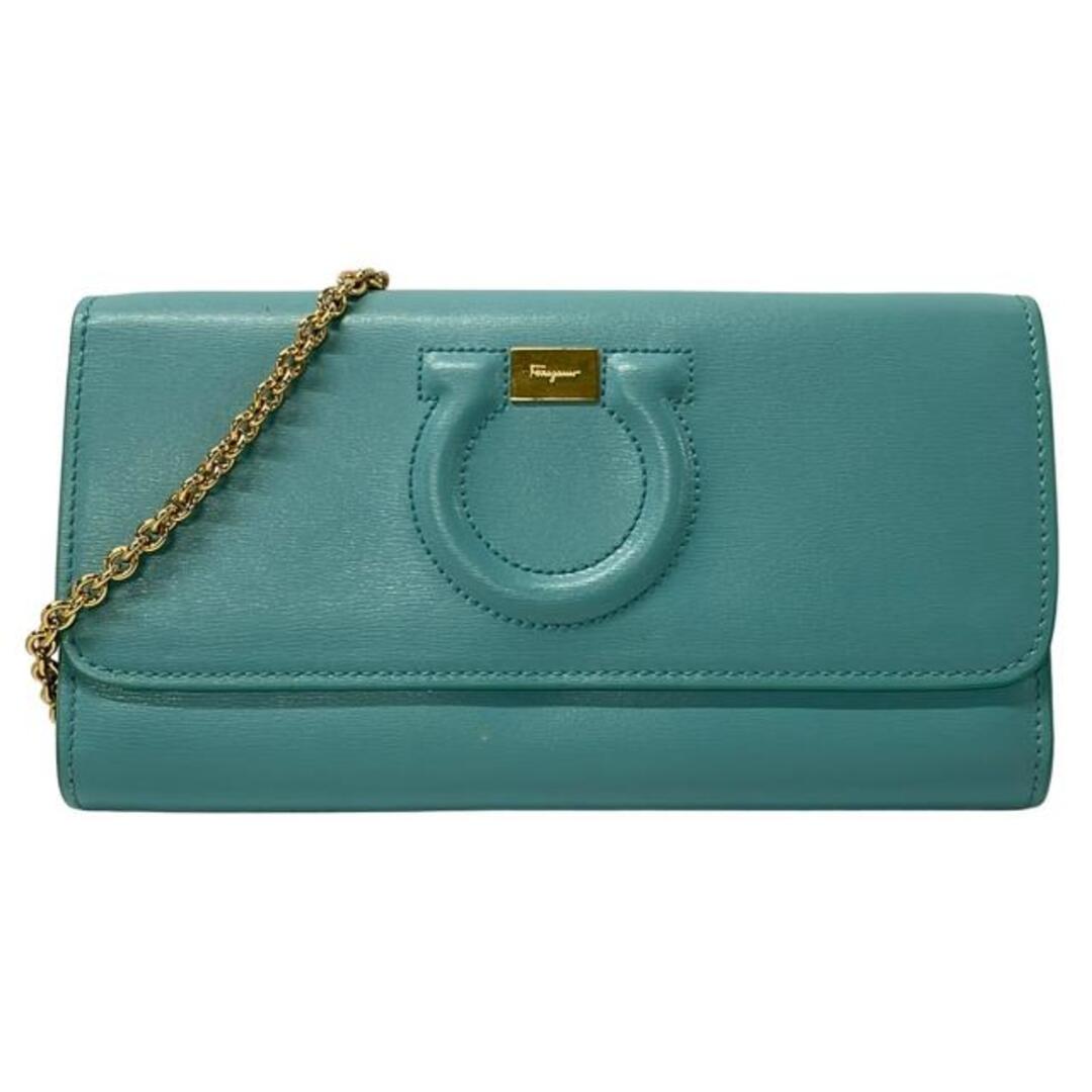 Salvatore Ferragamo Wallet on Chain Ganchocity Teal Light Green Calfskin Leather