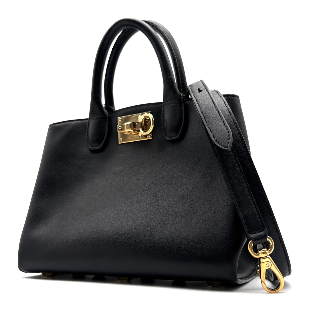 Ferragamo Studio Box Black Mini Leather Top-Handle Bag - additional view 3