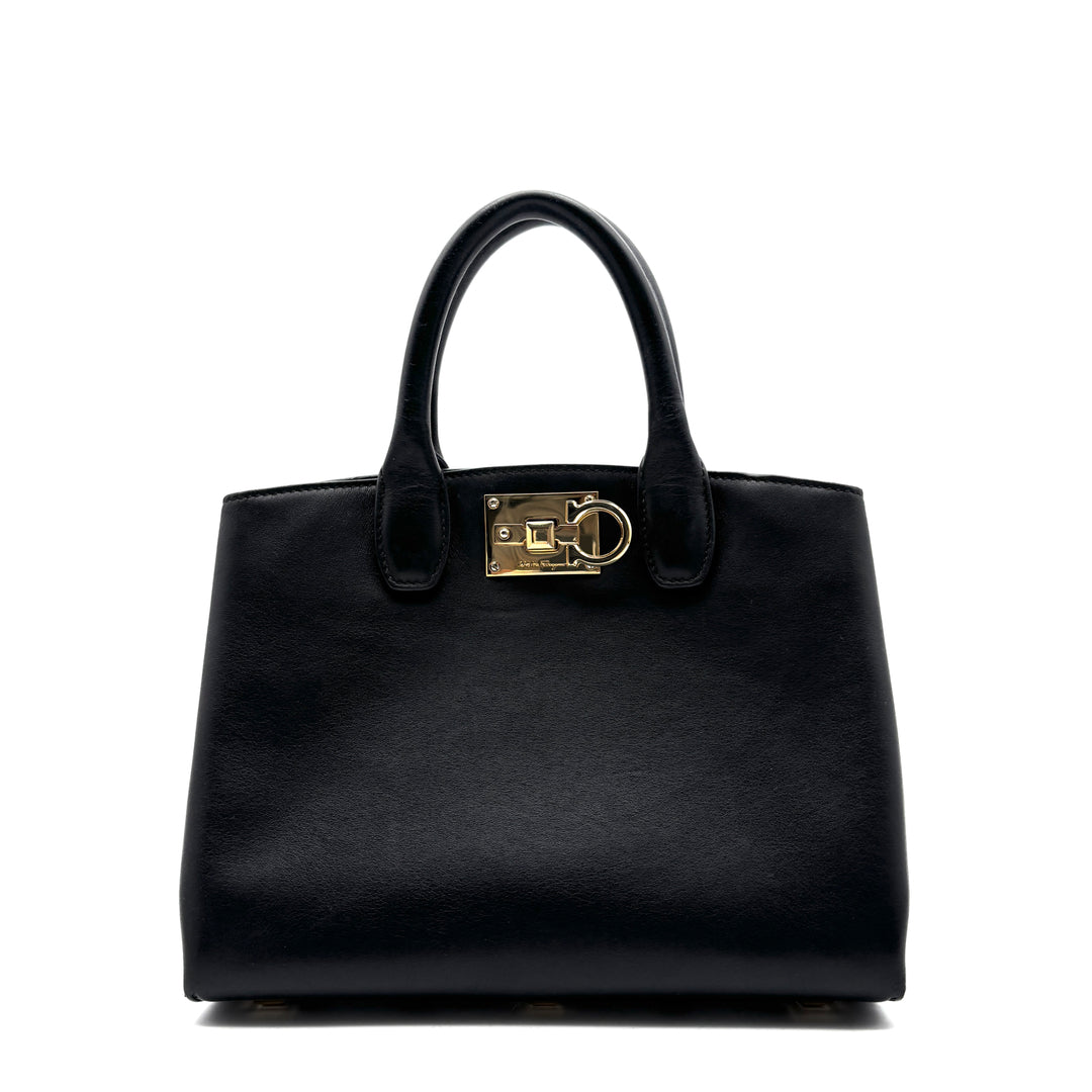 Ferragamo Studio Box Black Mini Leather Top-Handle Bag - additional view 4