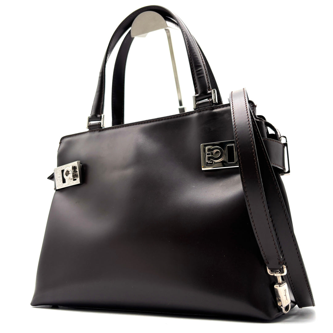 Salvatore Ferragamo Brown Top Handle Tote Brown With Crossbody Strap