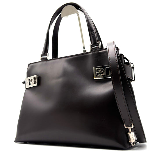 Salvatore Ferragamo Brown Top Handle Tote Brown With Crossbody Strap