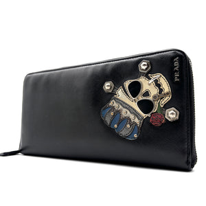 Prada Saffiano Skull Organizer Travel Wallet