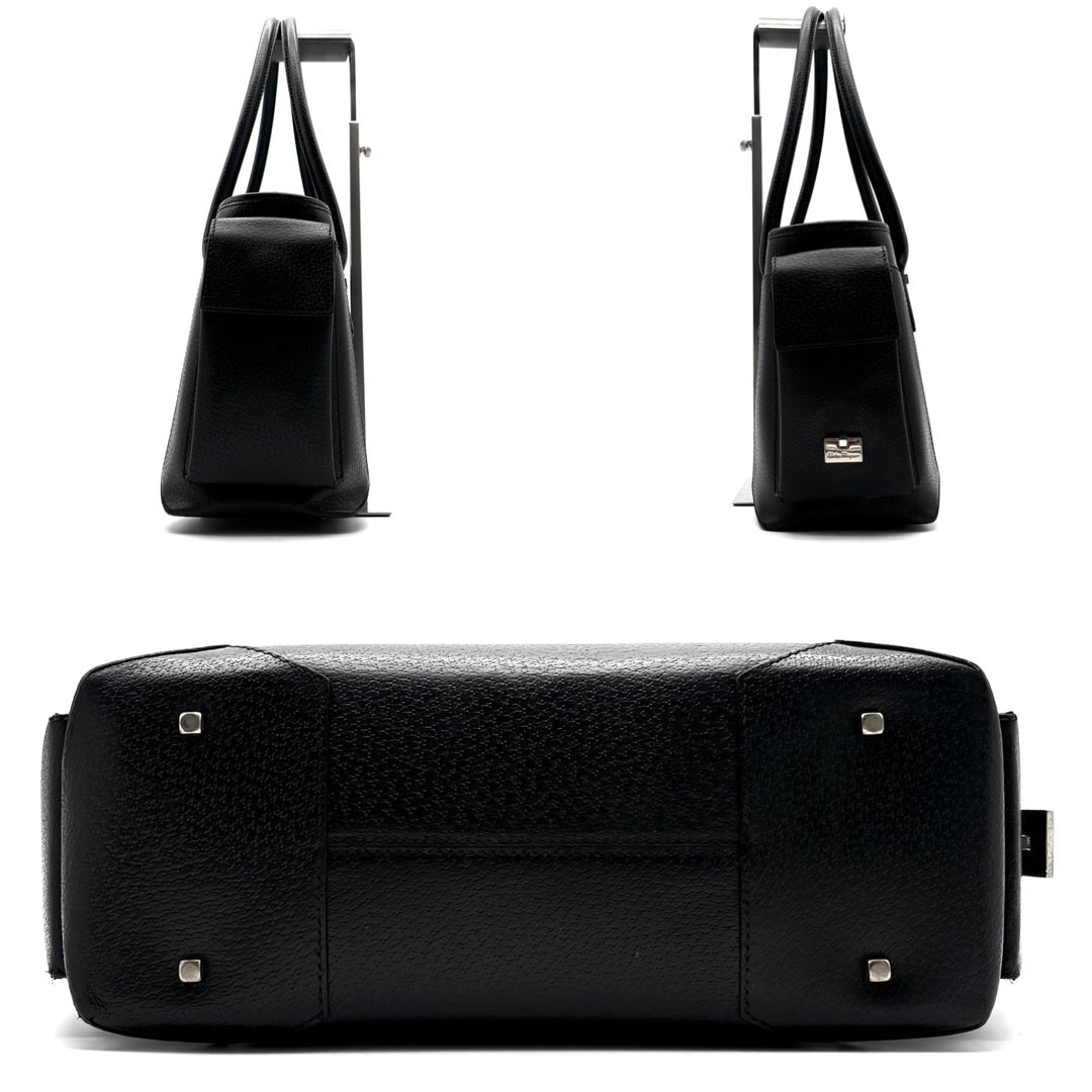 Ferragamo Vintage Leather Black Tote with Side Pockets - additional view 5