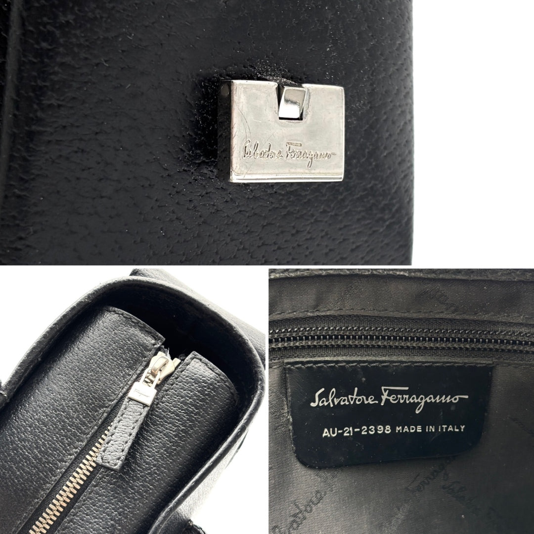 Ferragamo Vintage Leather Black Tote with Side Pockets - additional view 10