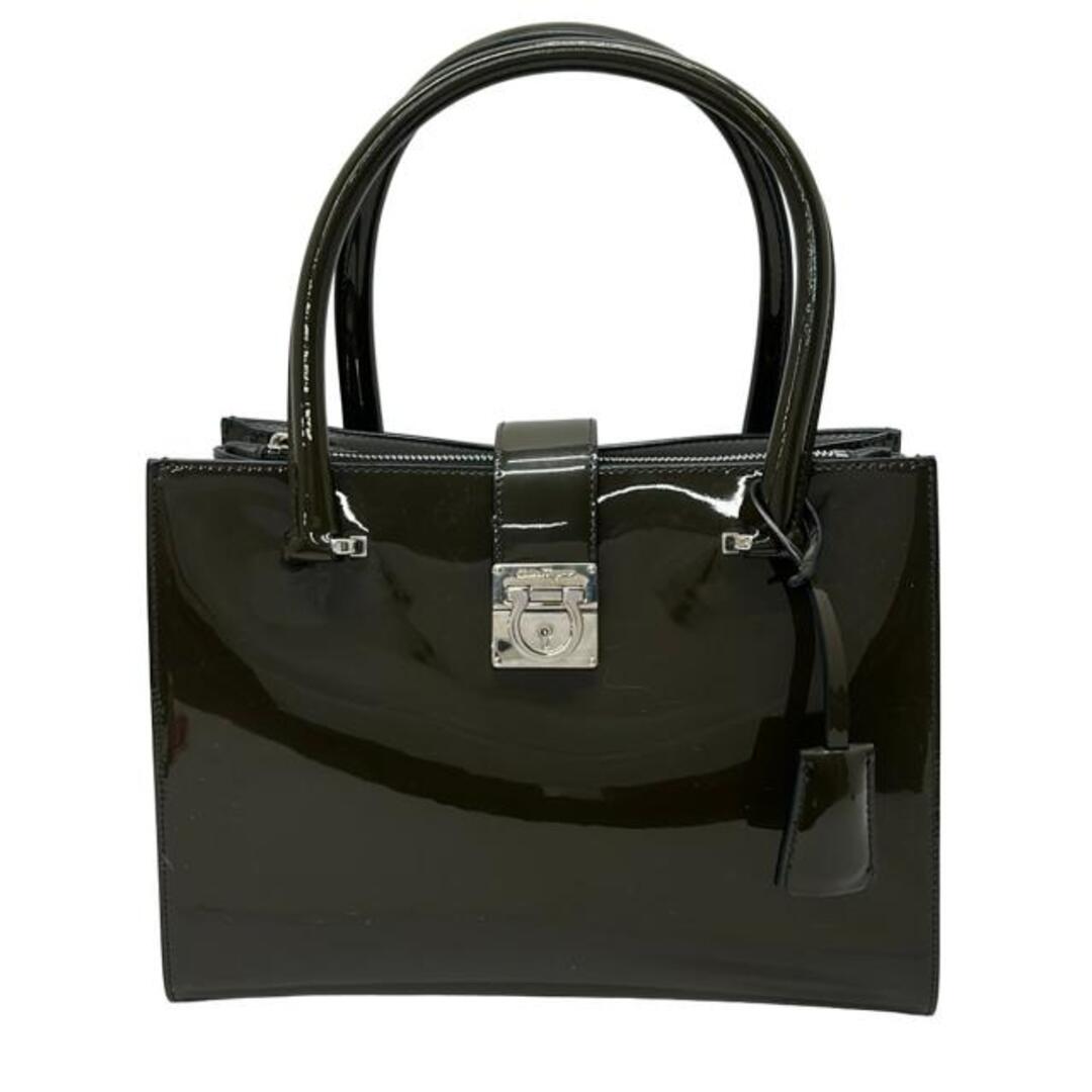 Salvatore Ferragamo Juliette Patent Leather Dark Olive Green Tote Bag - additional view 3