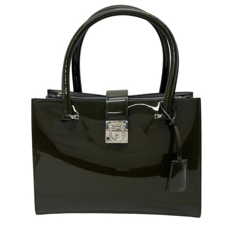 Salvatore Ferragamo Juliette Patent Leather Dark Olive Green Tote Bag - additional view 3