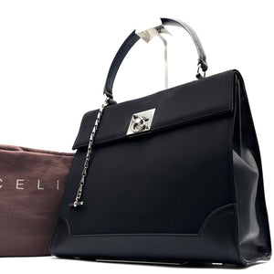 Vintage RARE Céline Black Top Handle Bag with Silver-Tone Turn-Lock