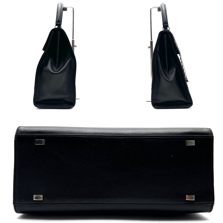 Vintage RARE Céline Black Top Handle Bag with Silver-Tone Turn-Lock - additional view 4