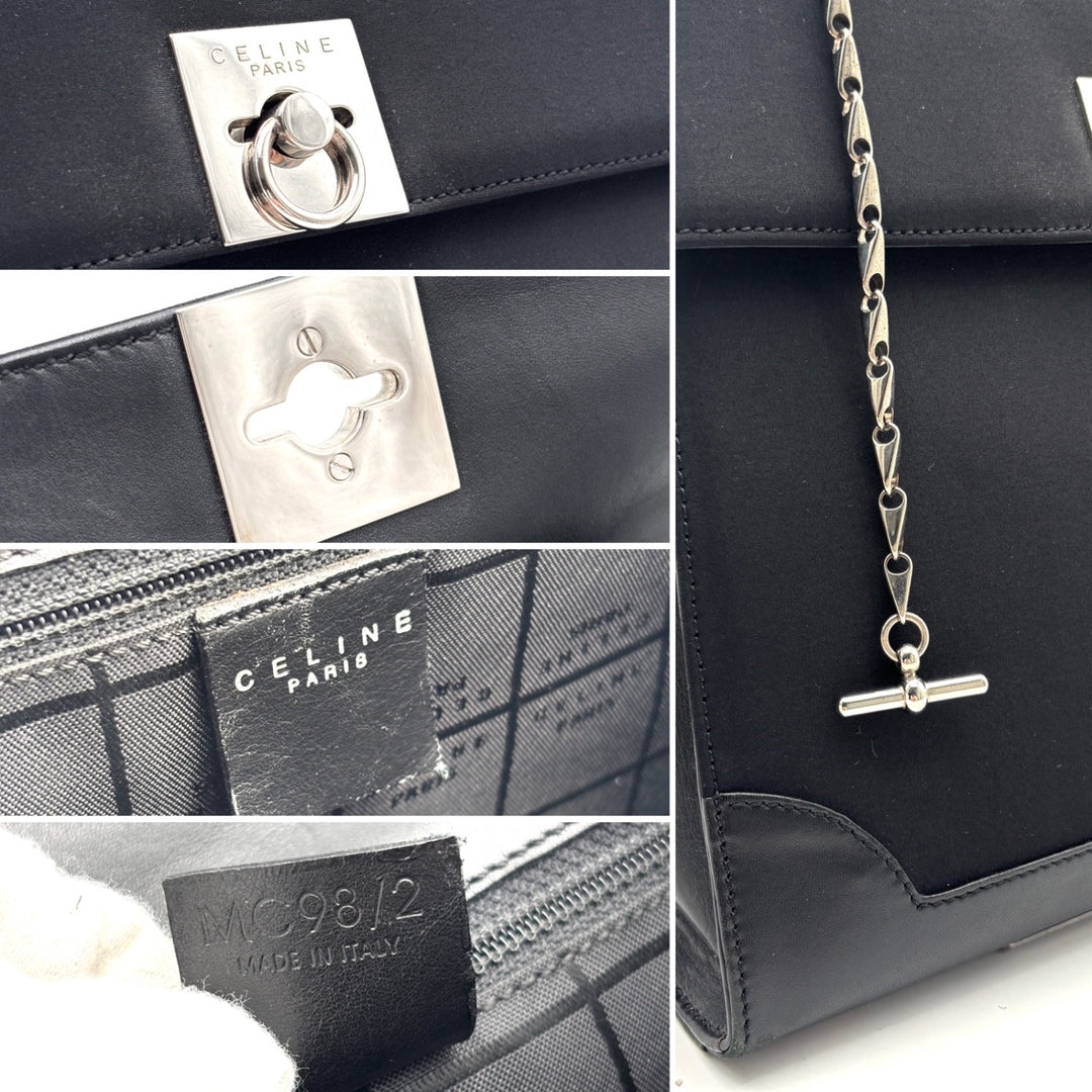 Vintage RARE Céline Black Top Handle Bag with Silver-Tone Turn-Lock - additional view 7
